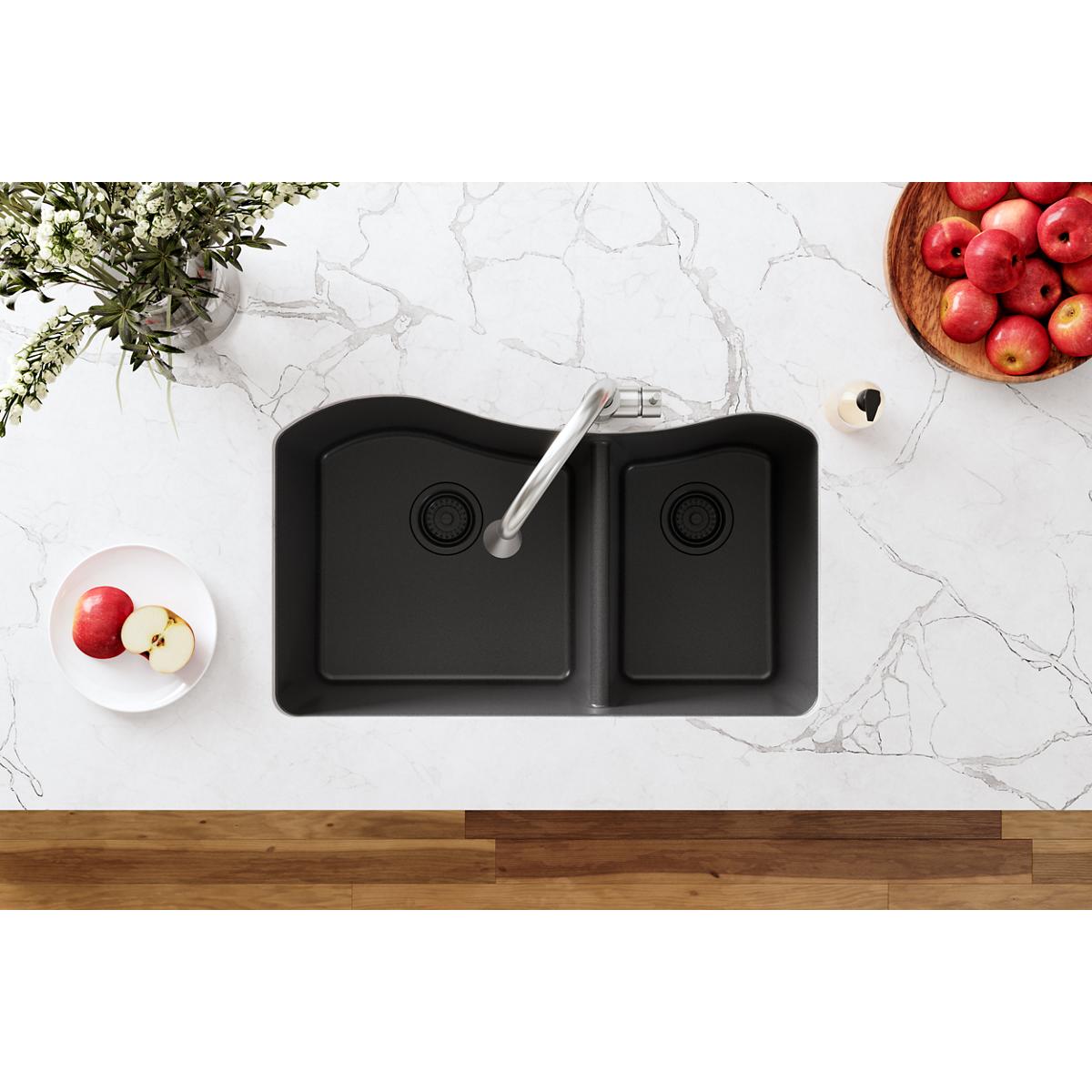 Elkay Polymer Drain Fitting with Removable Basket Strainer and Rubber Stopper Charcoal