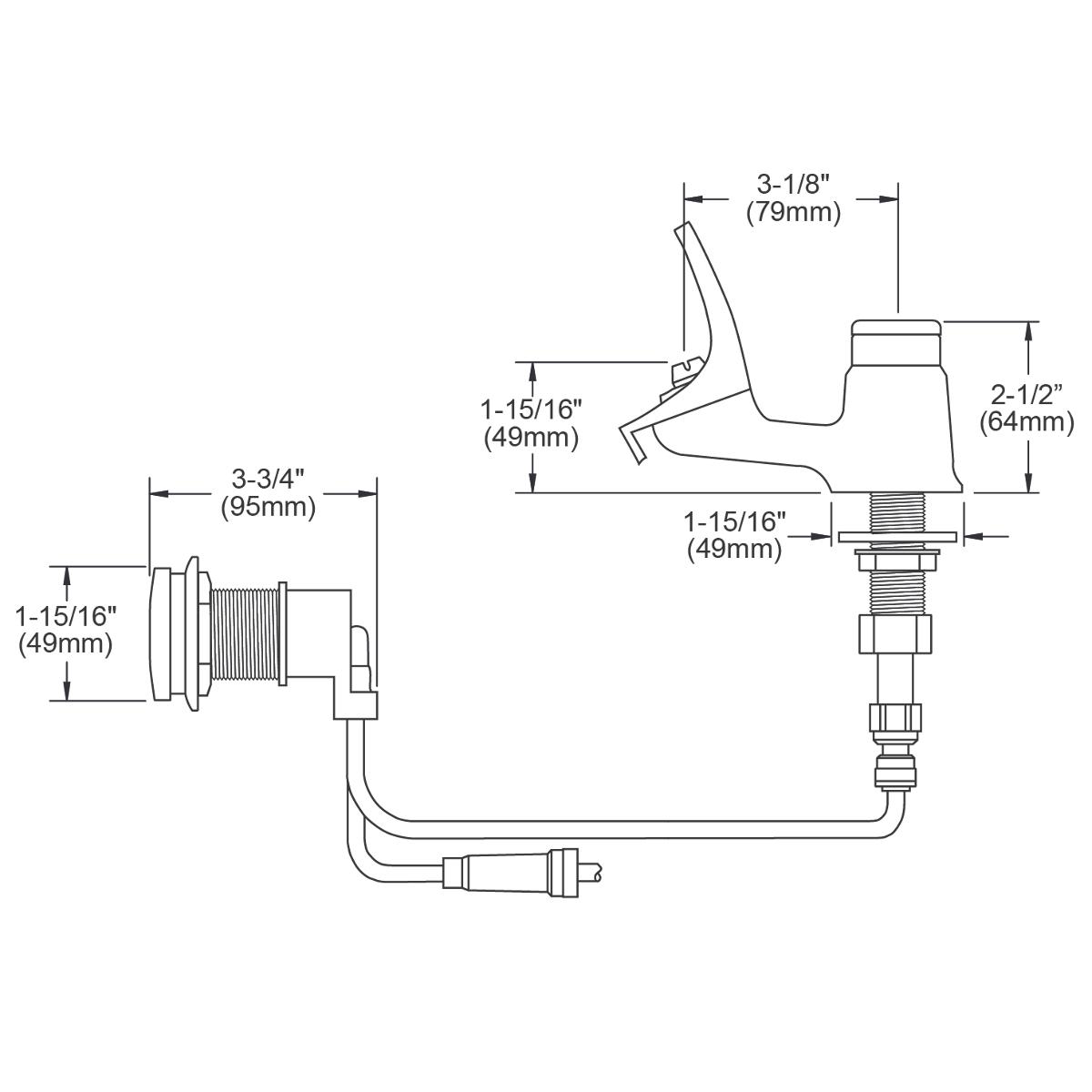 Technical diagram of Elkay Flexi-Guard Remote Push Button Bubbler showing dimensions and component assembly with water basin.