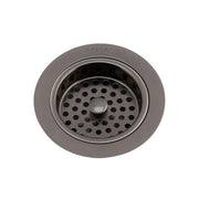 Antique steel drain fitting with perforated basket and center post, viewed from above.