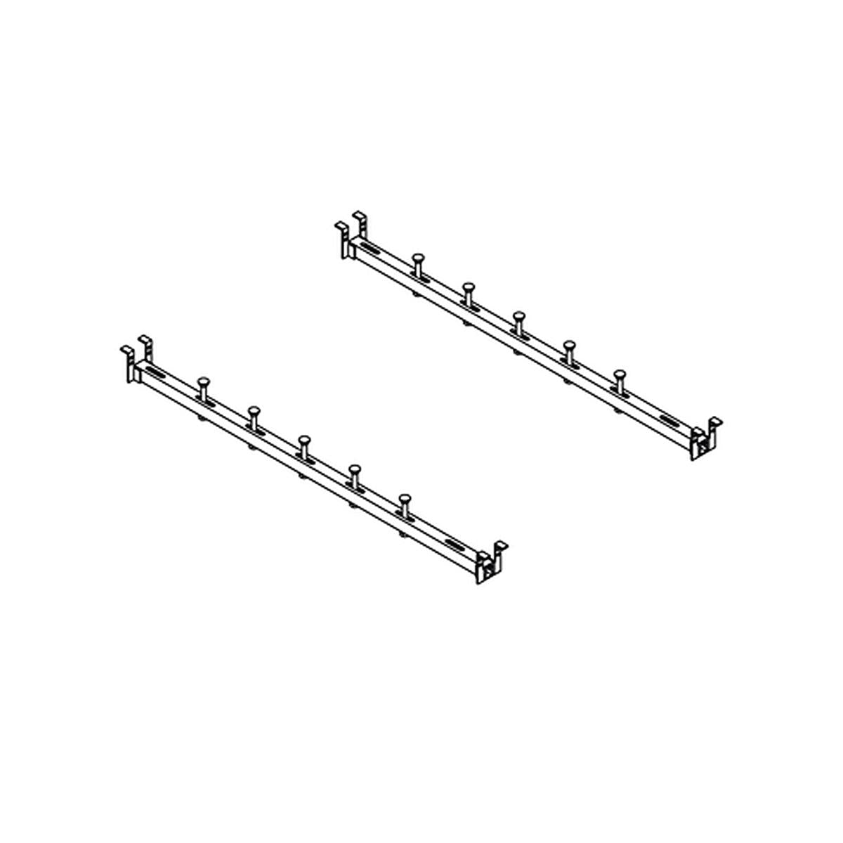 Two metal support rails with mounting brackets and hardware for undermount sink installation.