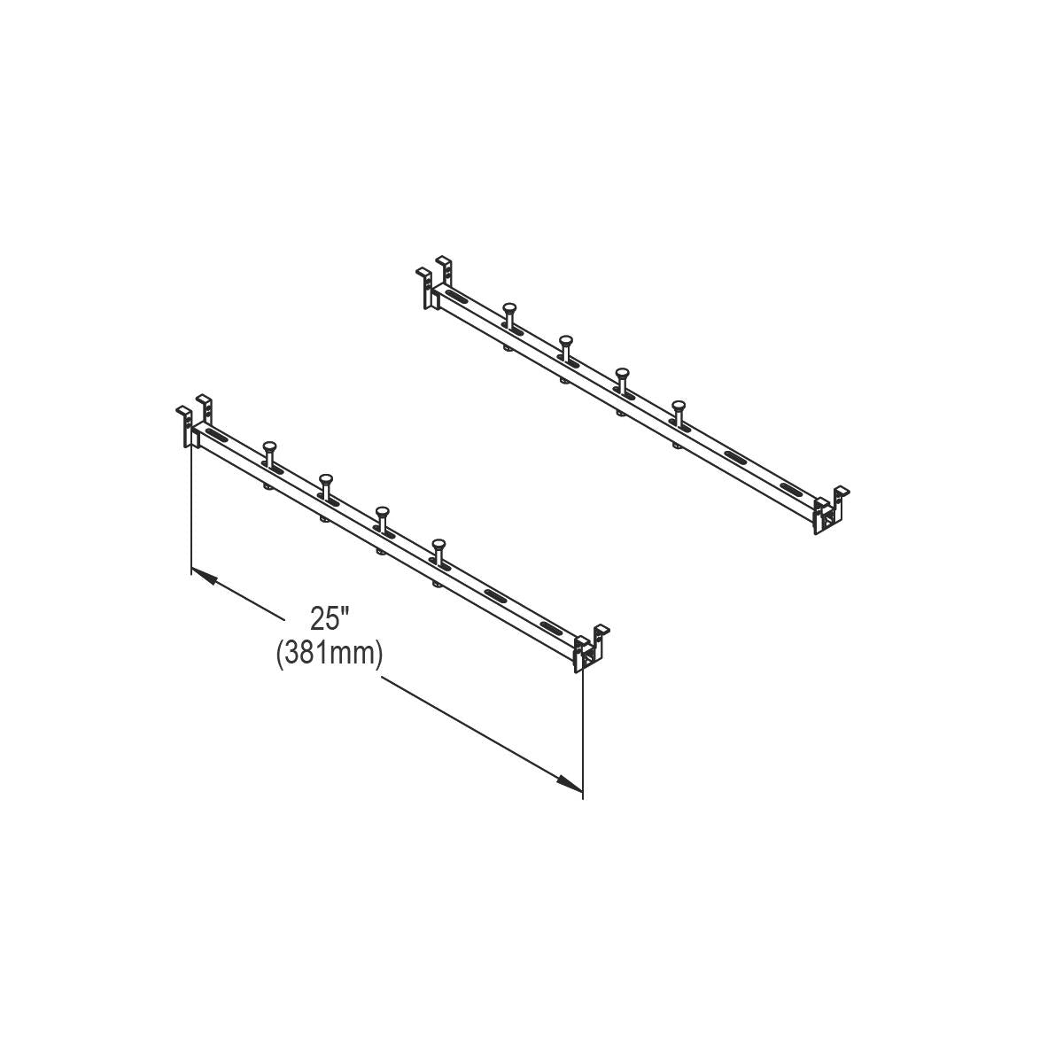 Two metal undermount support rails, 25 inches long, with mounting brackets at each end.