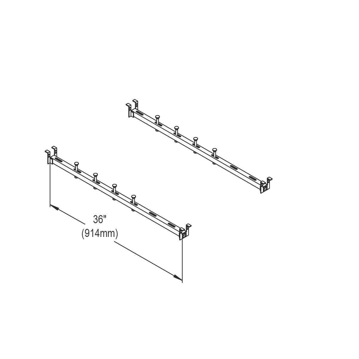 Two metal support rails with mounting clips, 36 inches long, for undermount sink installation.