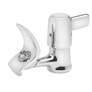 White water bubbler with curved drinking spout on left and lever handle on right side.