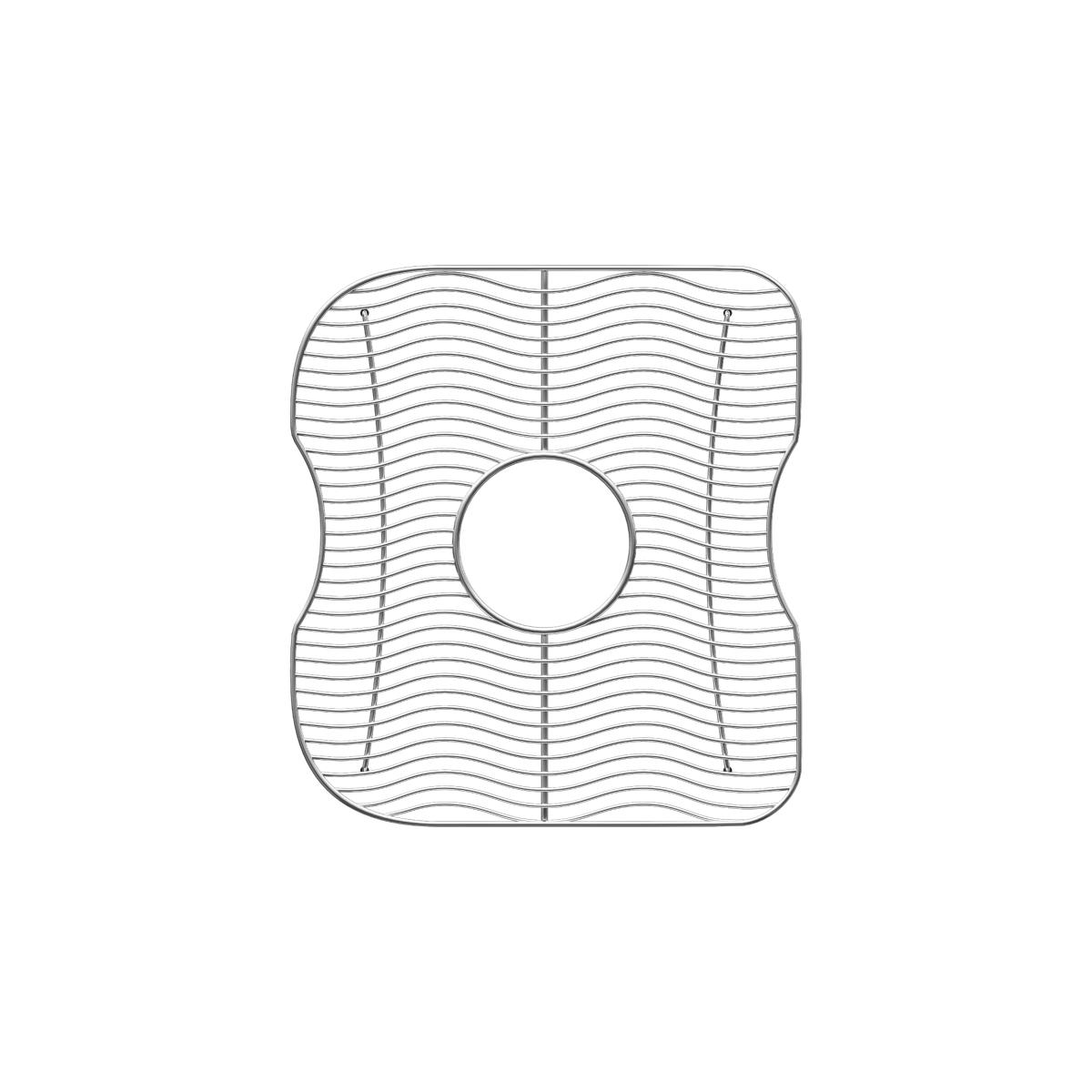 Stainless steel bottom grid with wavy edges, parallel wire bars, and center circular opening.