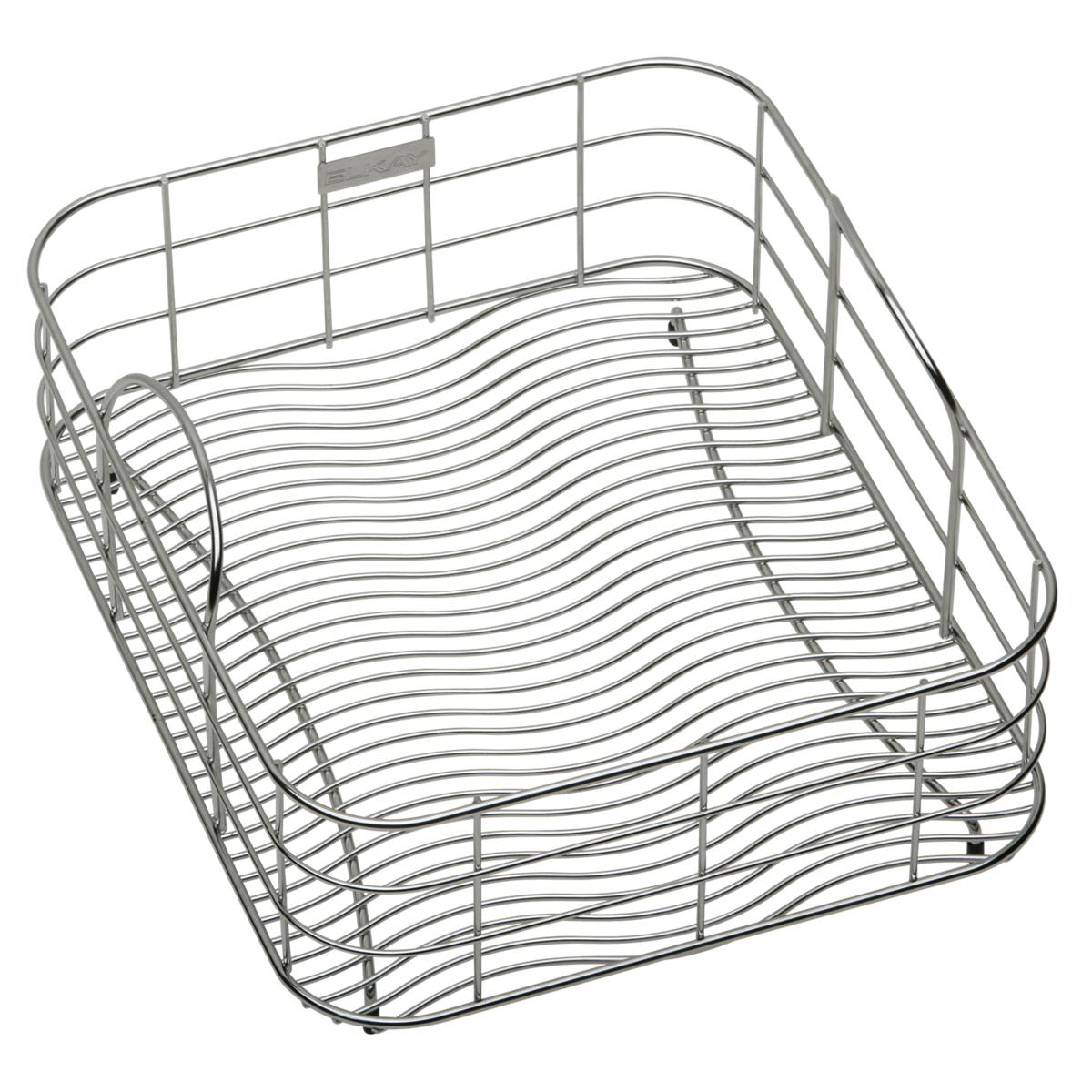 Stainless steel rinsing basket with curved wire design and raised rim handles.