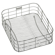 Stainless steel rinsing basket with curved wire design and raised rim handles.