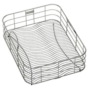 Stainless steel rinsing basket with wavy parallel rod design and raised sides, measuring 13" x 17" x 7".