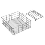 Stainless steel rinsing basket with curved sides, parallel rod base, and removable perforated top cover.