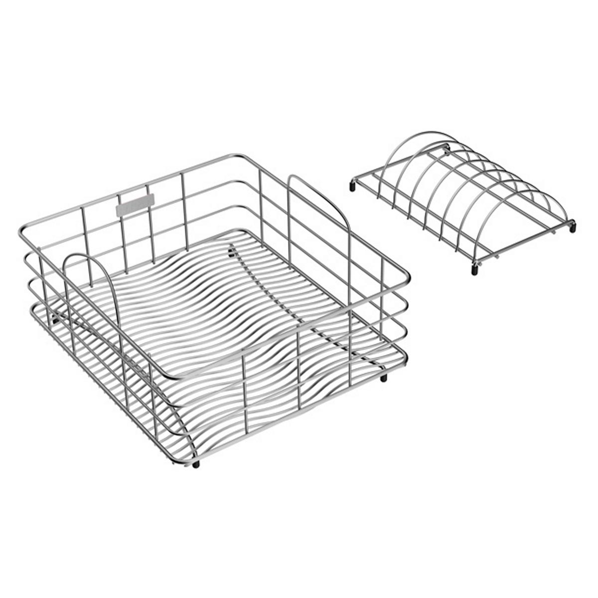 Stainless steel rinsing basket with curved sides, parallel rod base, and removable perforated top cover.