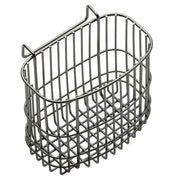 Stainless steel utensil caddy with vertical wire dividers and two side handles.