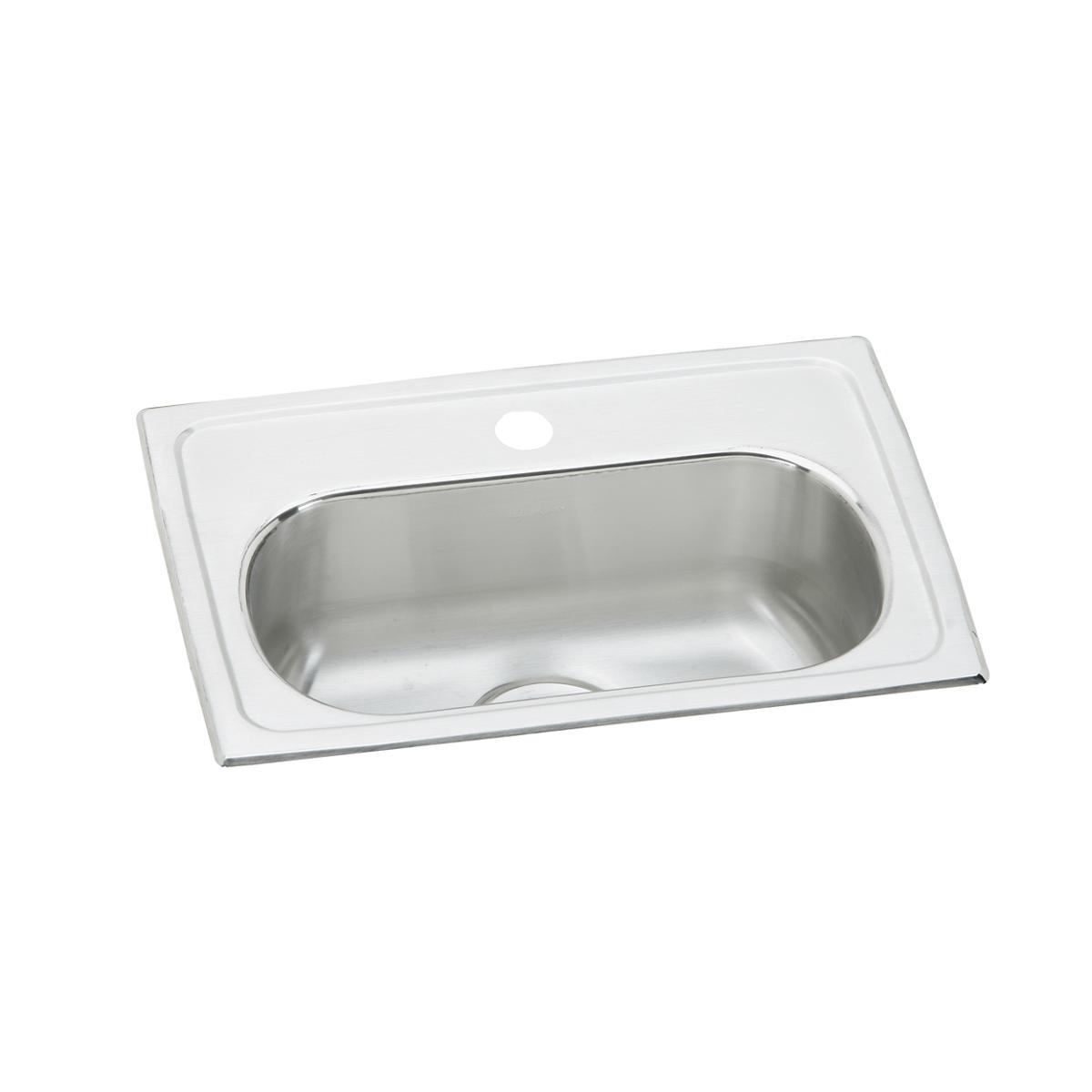 Stainless steel drop-in bar sink with single oval bowl and three mounting holes on white rim.