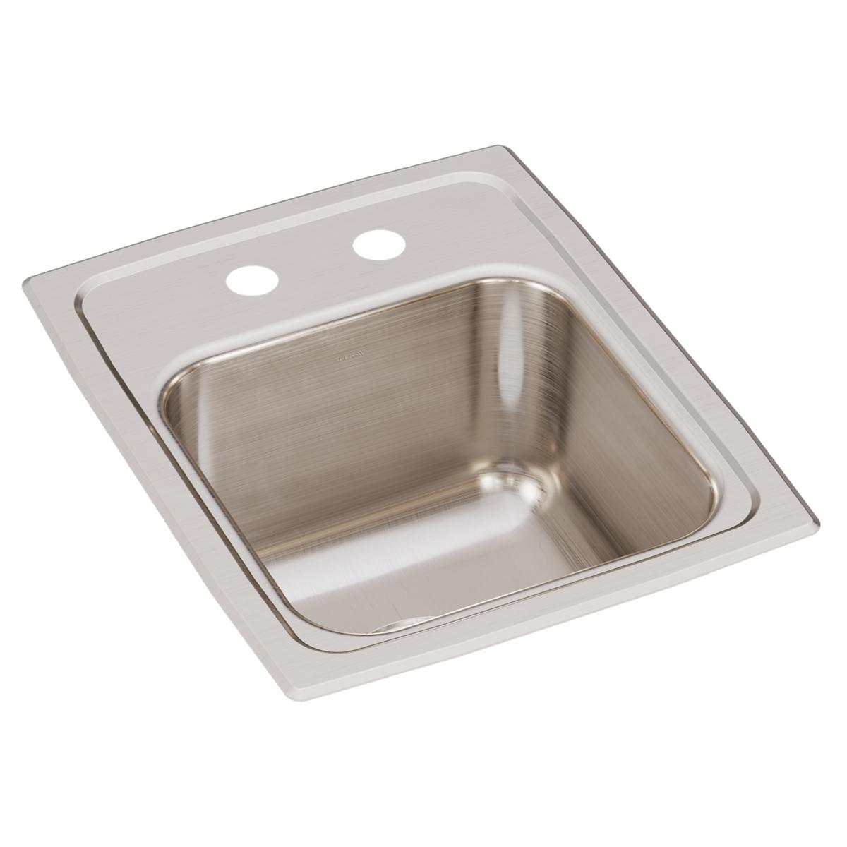 Stainless steel drop-in sink with single bowl and two pre-drilled holes on the rim.