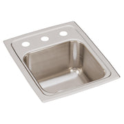 Stainless steel drop-in sink with single bowl, brushed finish, and three pre-drilled holes in the rim for faucet mounting.