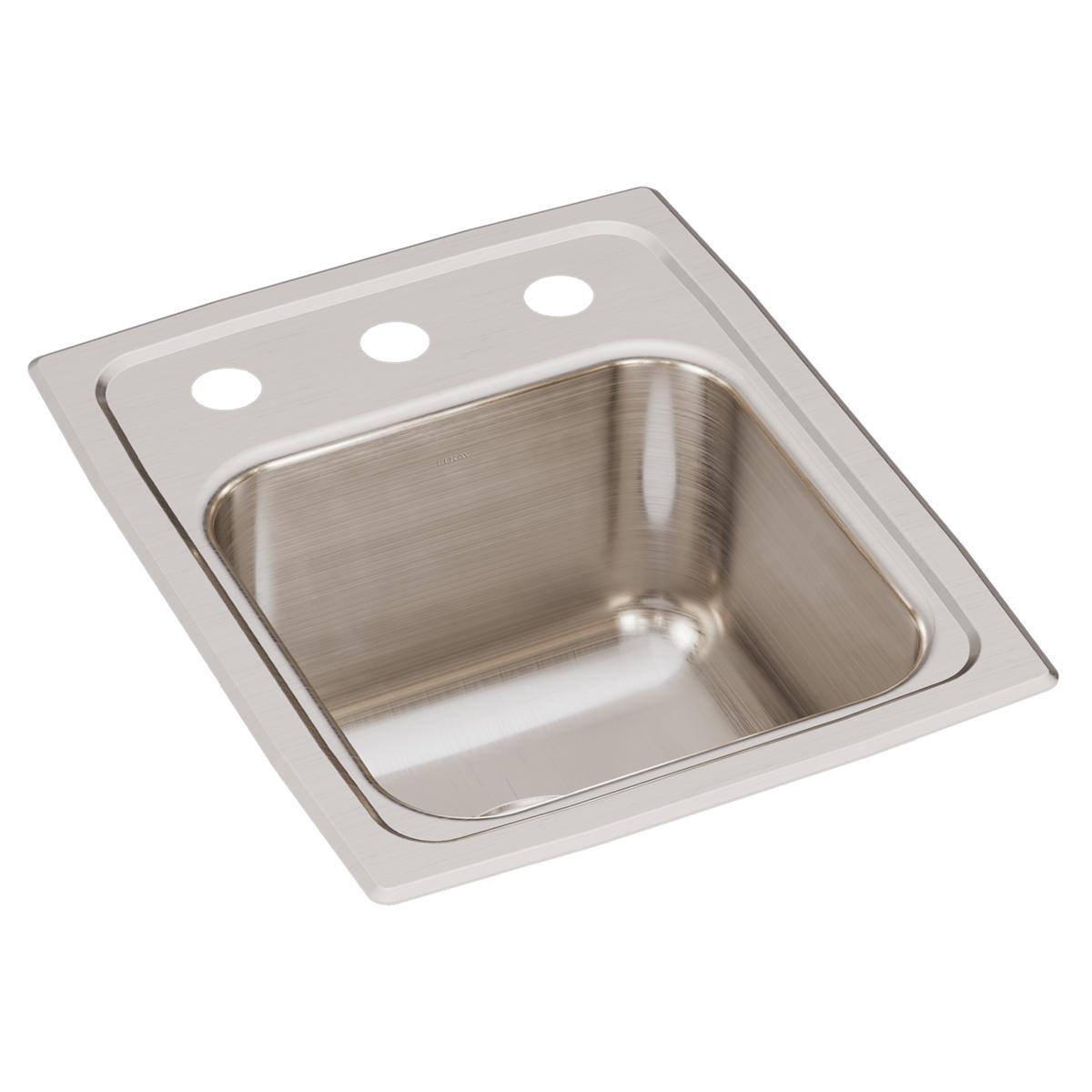 Stainless steel drop-in sink with single bowl and three mounting holes on the rim.