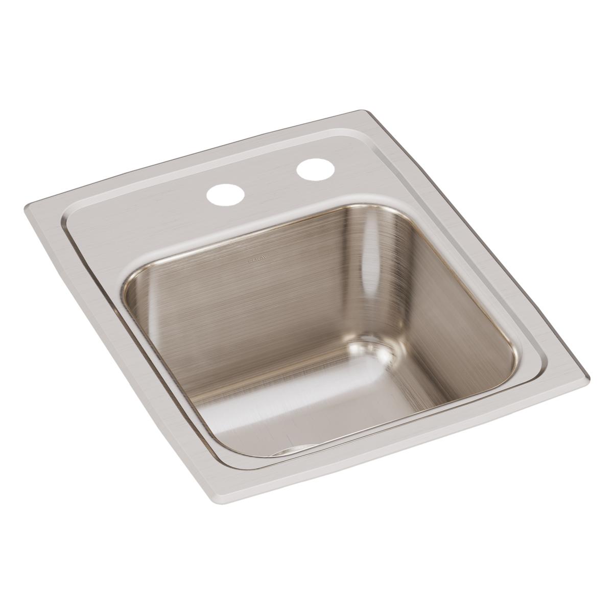 Stainless steel drop-in sink with single bowl and two faucet holes on the deck rim.