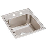 Stainless steel drop-in bar sink with single bowl, two mounting holes, and brushed finish.