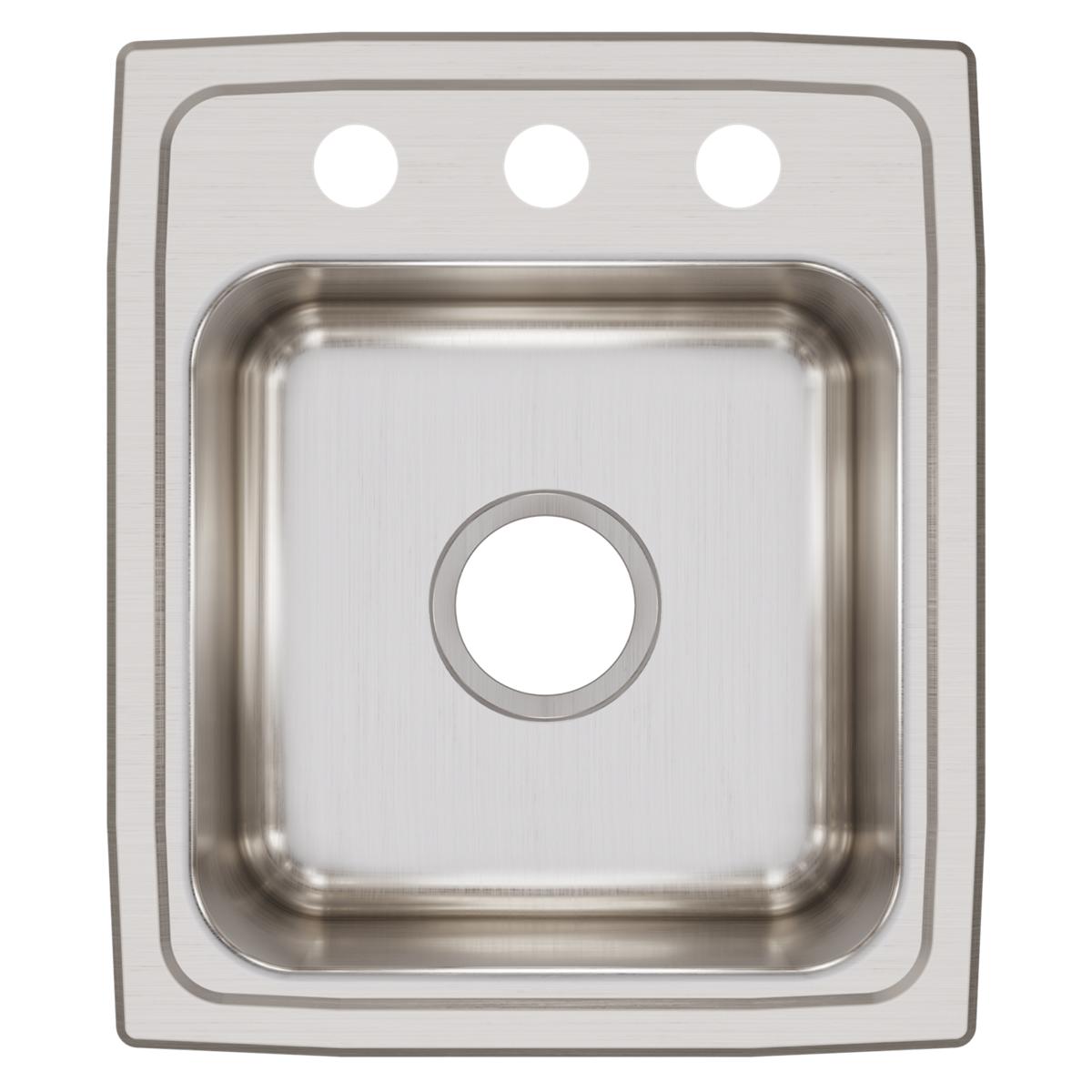 Stainless steel drop-in bar sink with single bowl and three pre-drilled holes on brushed surface rim.