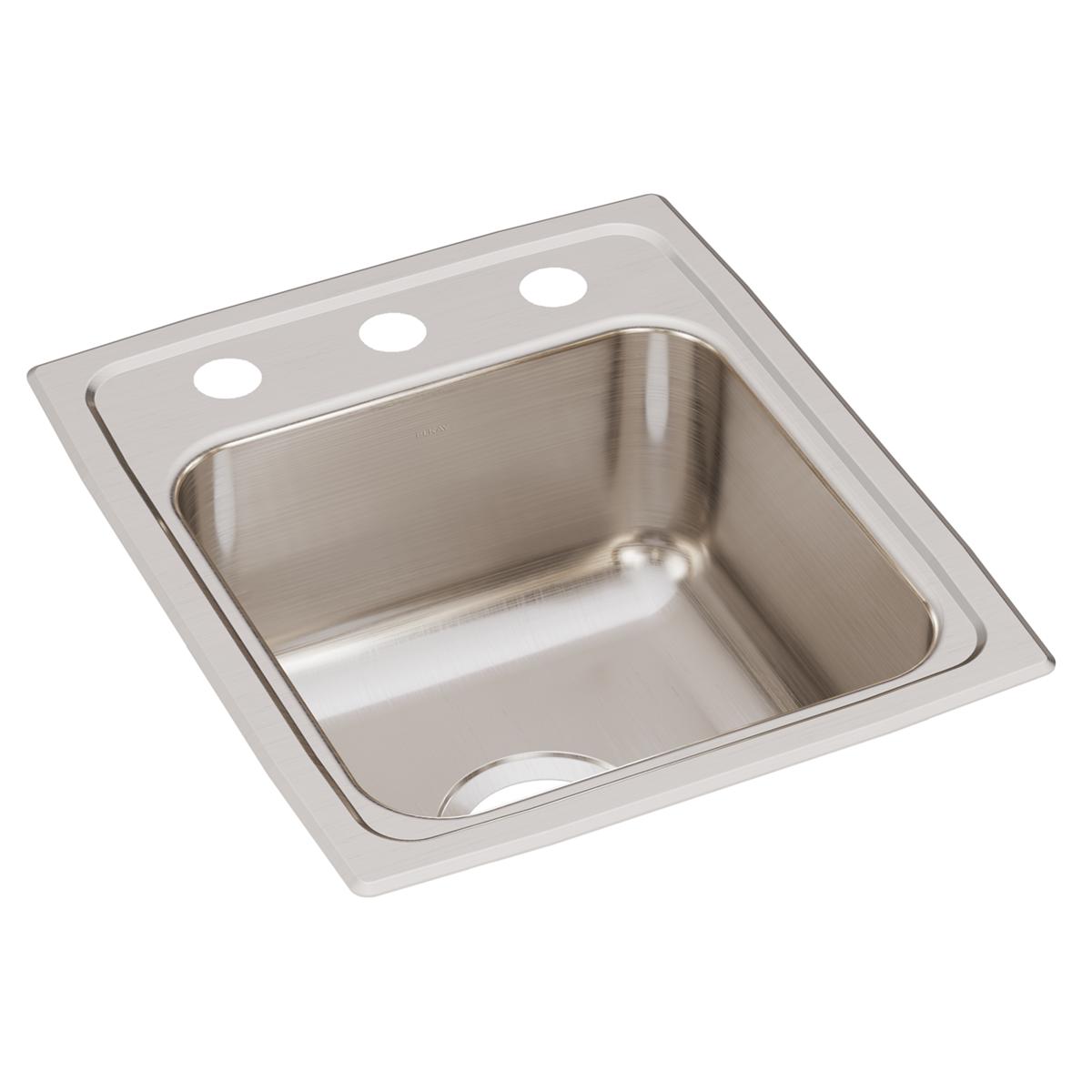 Stainless steel drop-in bar sink with single bowl, three holes on rim, and brushed finish surface.