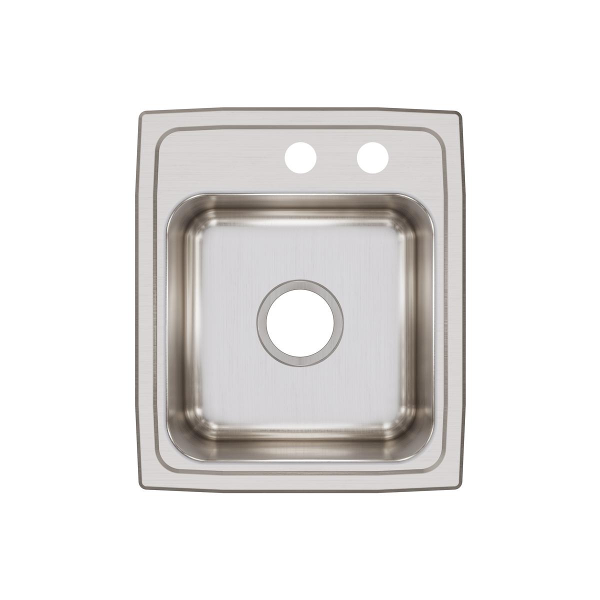 Stainless steel drop-in bar sink with single bowl and two pre-drilled holes on brushed surface rim.