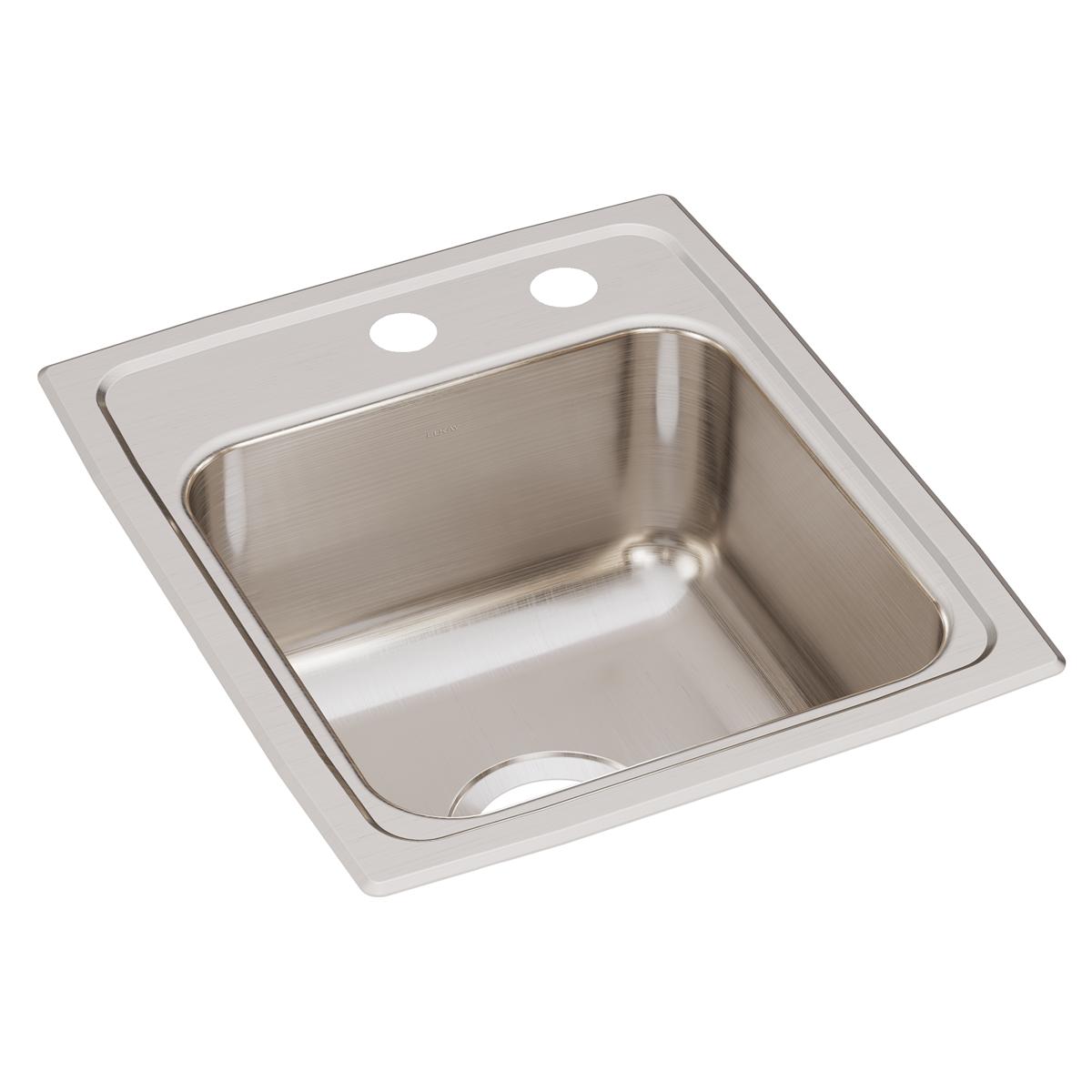 Stainless steel drop-in bar sink with single bowl, two pre-drilled holes on rim, and brushed finish.