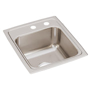 Stainless steel drop-in bar sink with single bowl, two pre-drilled holes on rim, and brushed finish.