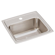 Stainless steel drop-in sink with single bowl, one faucet hole, and brushed finish surface.