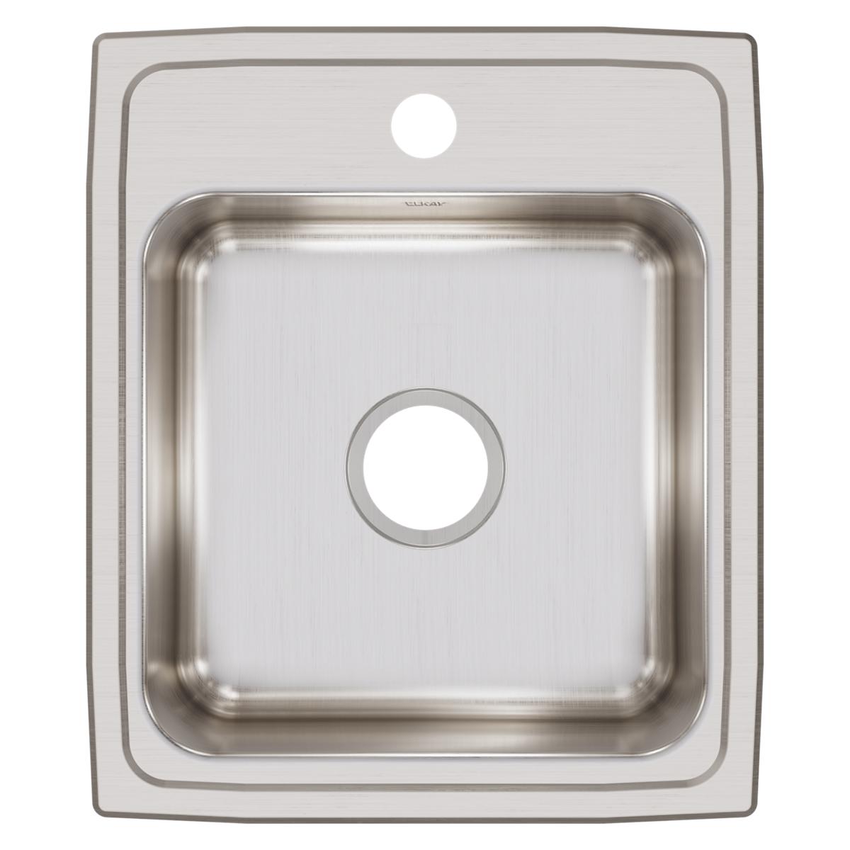 Stainless steel drop-in sink with single bowl, one faucet hole, and brushed finish surface.