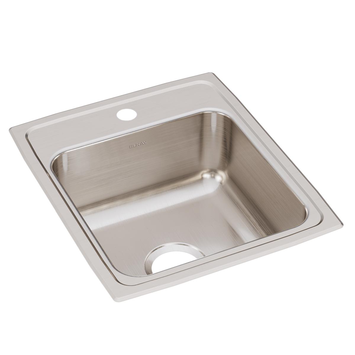 Stainless steel drop-in sink with single bowl, one faucet hole, and brushed finish surface.