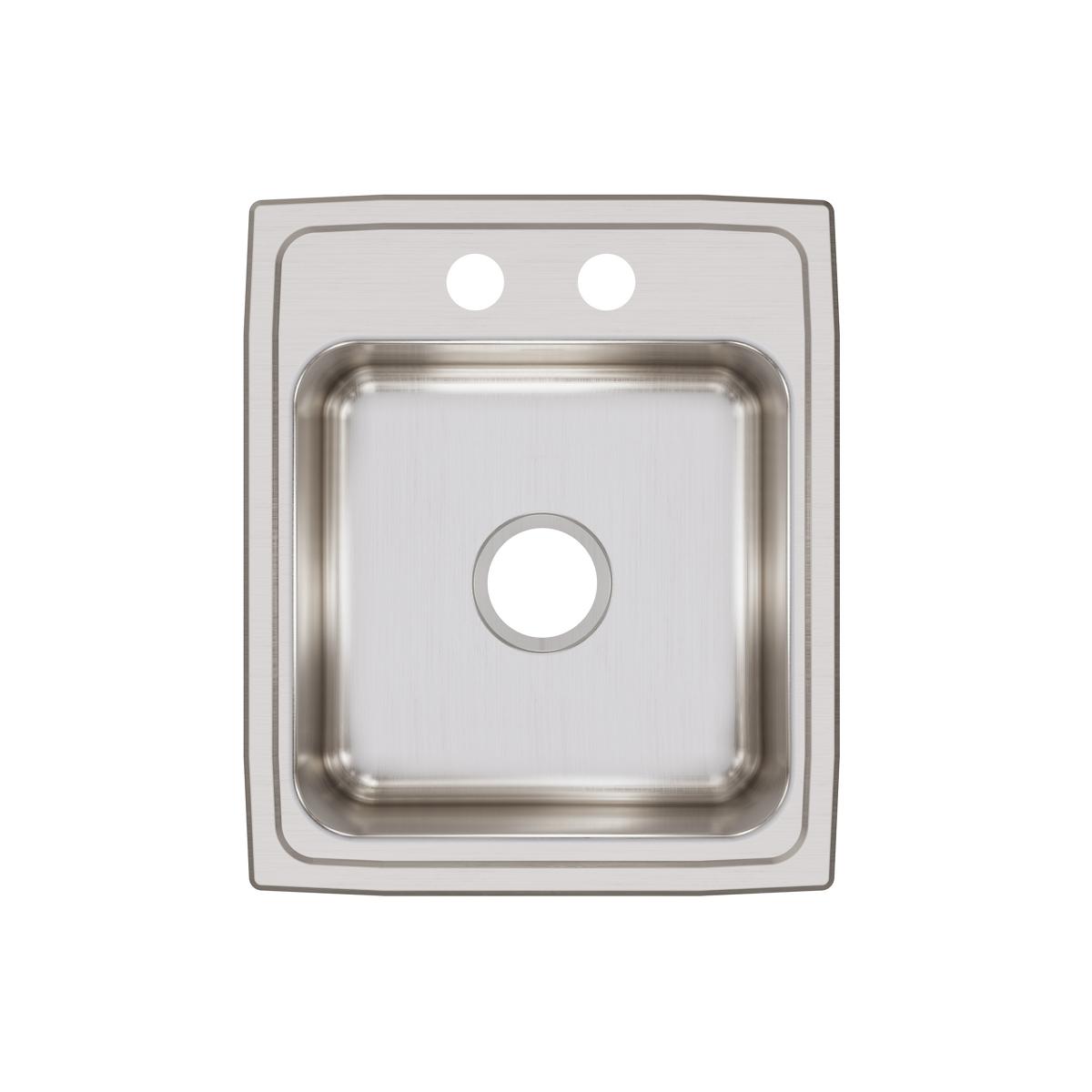 Stainless steel drop-in sink with single bowl and two pre-drilled holes at top for faucet installation.