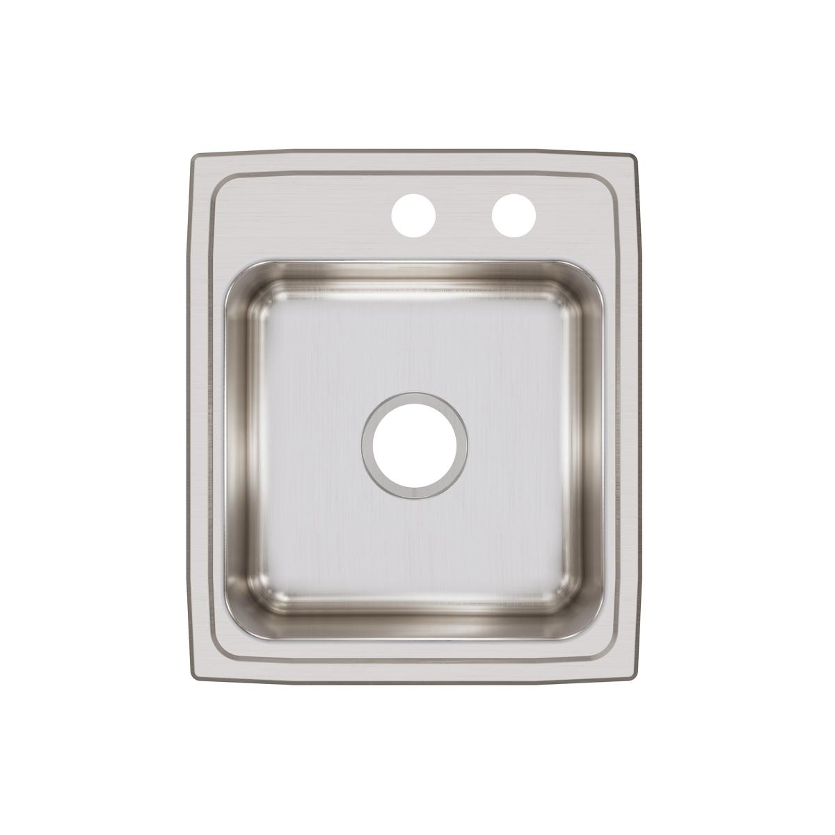 Stainless steel drop-in sink with single bowl and two faucet holes on the rim.