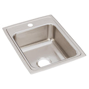 Stainless steel drop-in sink with single bowl and one faucet hole on the rim.