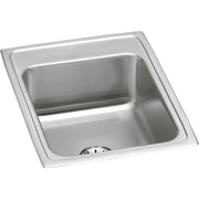 Stainless steel drop-in sink with single bowl and drain fitting, brushed finish with polished rim.