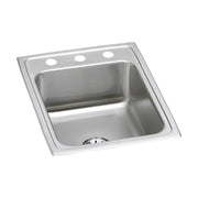 Stainless steel drop-in sink with single bowl, three pre-drilled holes, and drain strainer.