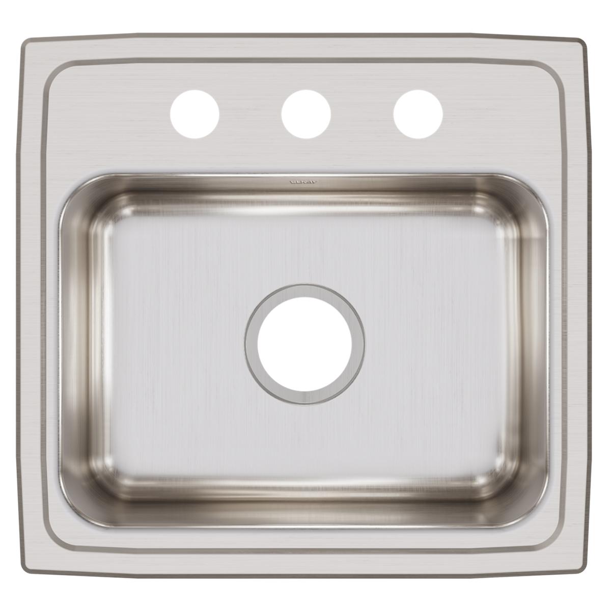 Stainless steel drop-in sink with single bowl, brushed finish, and three pre-drilled holes on rim.