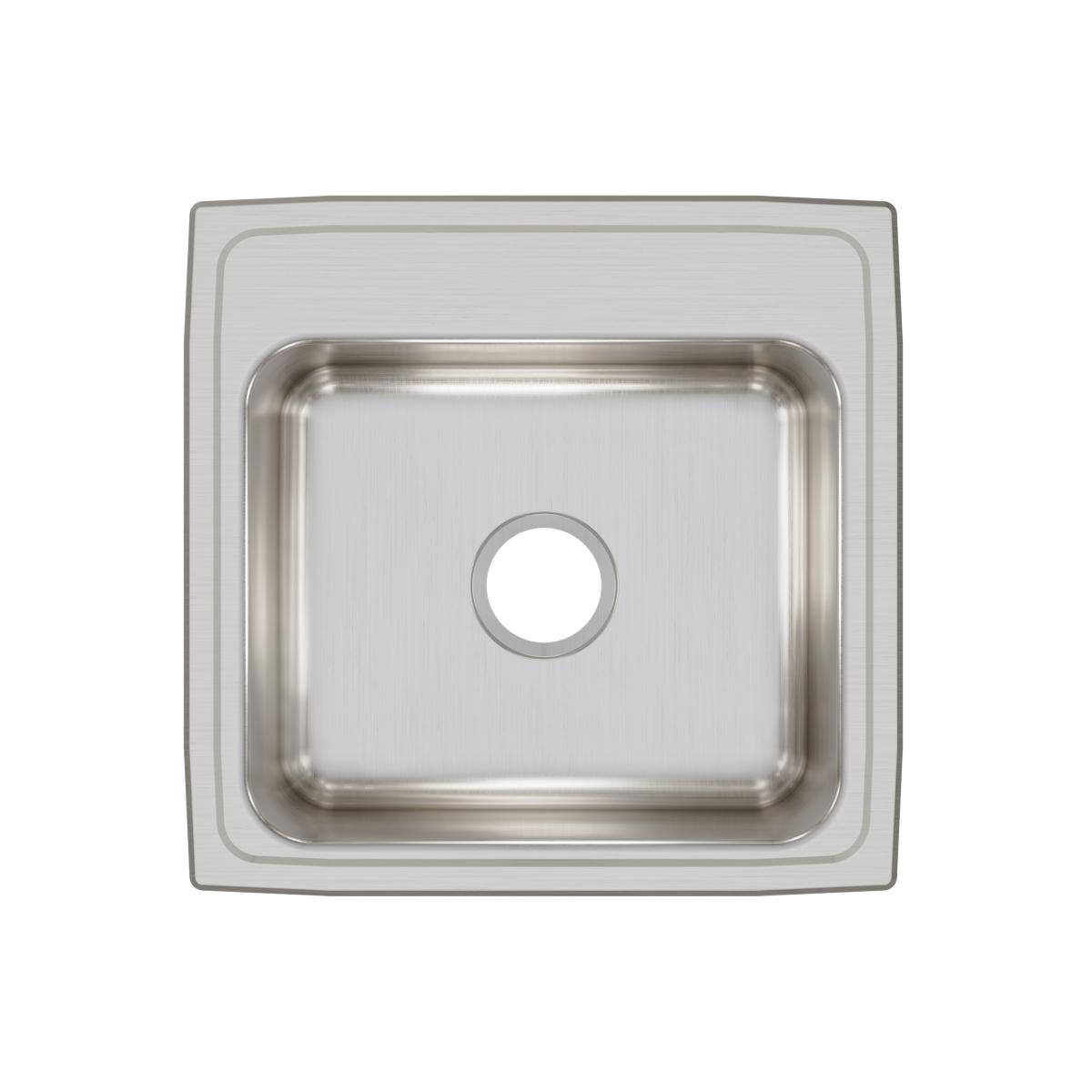 Stainless steel drop-in sink with single bowl and single drain hole, shown from above view.