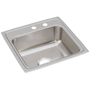 Stainless steel drop-in sink with single bowl, two faucet holes, and brushed finish.