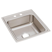 Stainless steel drop-in sink with single bowl, two faucet holes, and brushed finish.