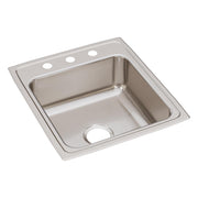 Stainless steel drop-in sink with single bowl, drain hole, and three pre-drilled holes on the rim for faucet installation.