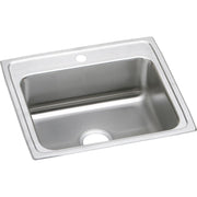 Stainless steel drop-in sink with single bowl, one faucet hole, and brushed finish surface.