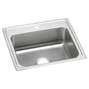 Stainless steel drop-in sink with single bowl, one faucet hole, and brushed finish surface.