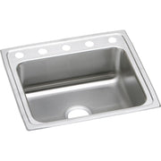 Stainless steel drop-in sink with single bowl and five mounting holes along the rim.