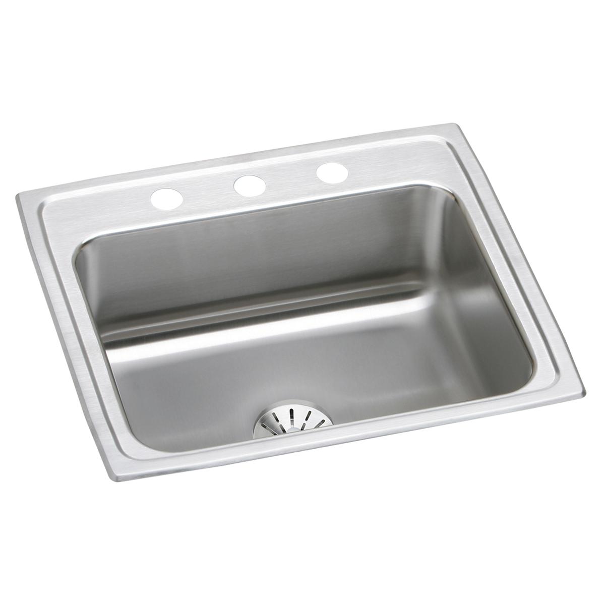 Elkay Lustertone Classic Stainless Steel 22" x 19-1/2" x 7-5/8", 0-Hole Single Bowl Drop-in Sink with Perfect Drain
