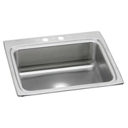 Stainless steel drop-in sink with single bowl, two faucet holes, and brushed finish.