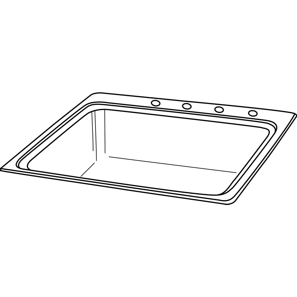 Stainless steel drop-in sink with single bowl, rounded corners, and four pre-drilled holes on the rim.