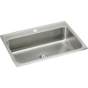 Stainless steel drop-in sink with single bowl, drain hole, and brushed finish surface.