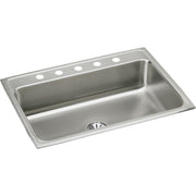 Stainless steel drop-in sink with single bowl, five holes along the rim, and center drain.