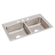 Elkay Lustertone Classic Stainless Steel 33" x 19-1/2" x 7-5/8", 3-Hole Equal Double Bowl Drop-in Sink