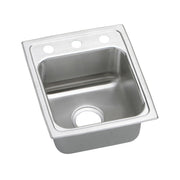 Stainless steel drop-in sink bowl with single basin, drain hole, and three pre-drilled holes on top rim for faucet mounting.