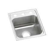 Stainless steel drop-in sink with single bowl, drain hole, and four faucet mounting holes.