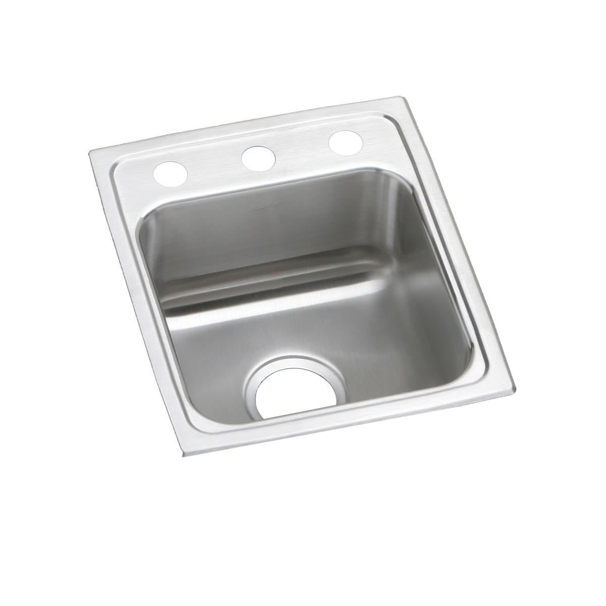 Stainless steel drop-in sink with single bowl, drain opening, and two pre-drilled holes on rim for faucet mounting.